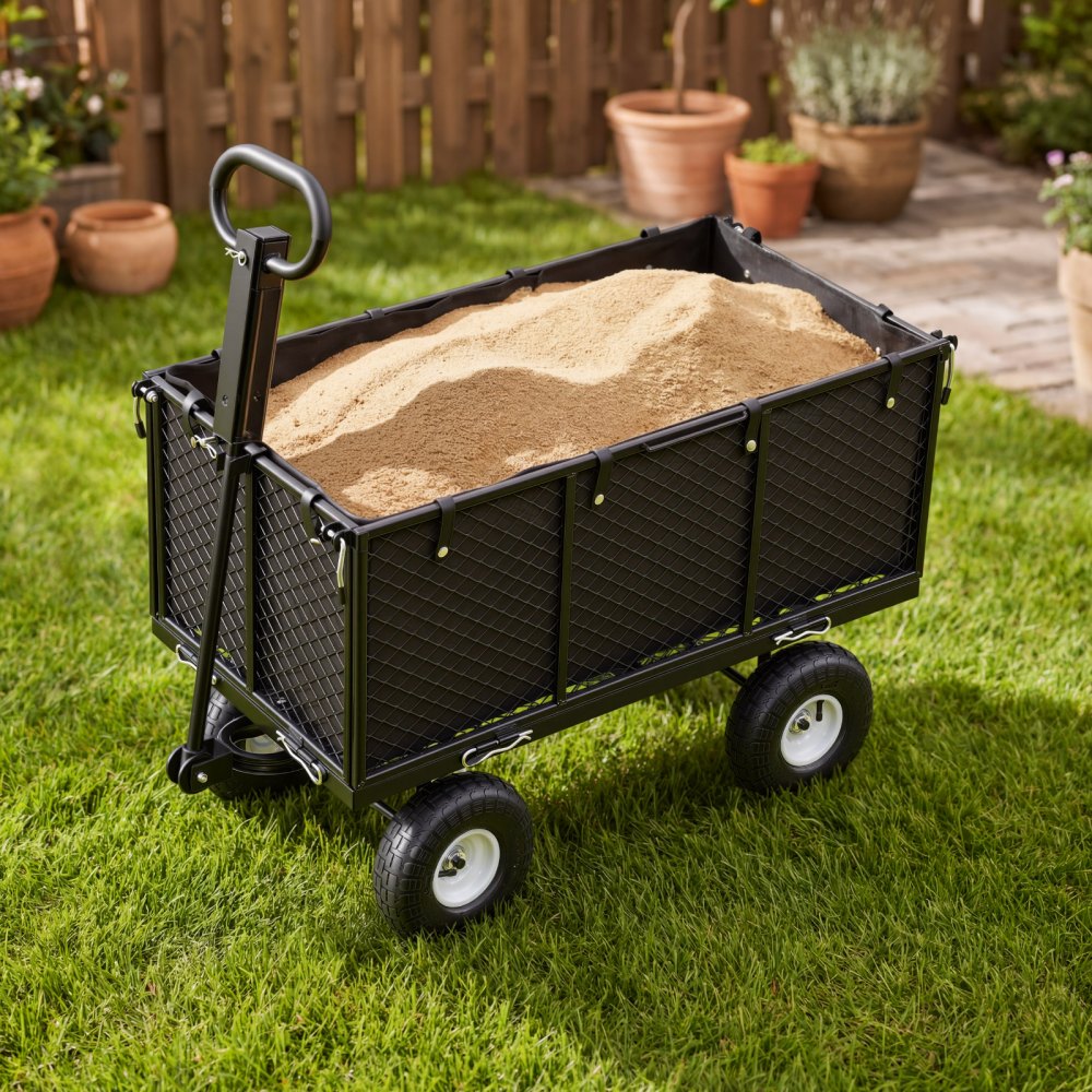 Handcart 544 kg, Handcart with Pneumatic Tires, Adjustable Handle, Removable Sides, Beach Cart, Camping Cart, Garden Cart for Attachment to ATV or Tractor, Black Handcart 544 kg, Handcart with Pneumatic Tires, Adjustable Handle, Removable Sides, Beach Cart, Camping Cart, Garden Cart for Attachment to ATV or Tractor, Black