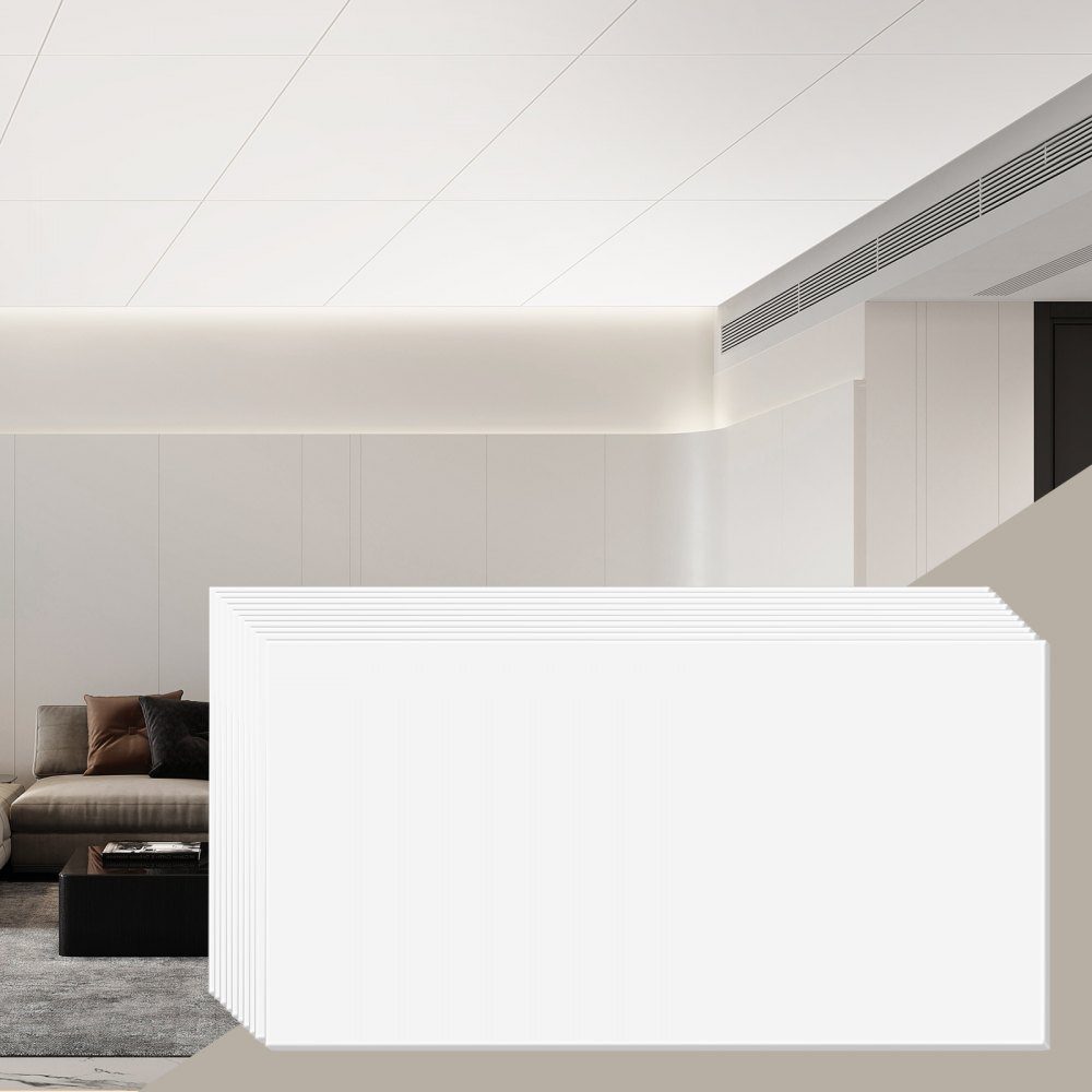 Ceiling Panels 10pcs 24x24 Inch Suspended Ceiling Panels Made of High Quality PVC Foam Fireproof Good Flexibility and Easy Installation Ceiling Panel for Home Office Decoration Smooth White