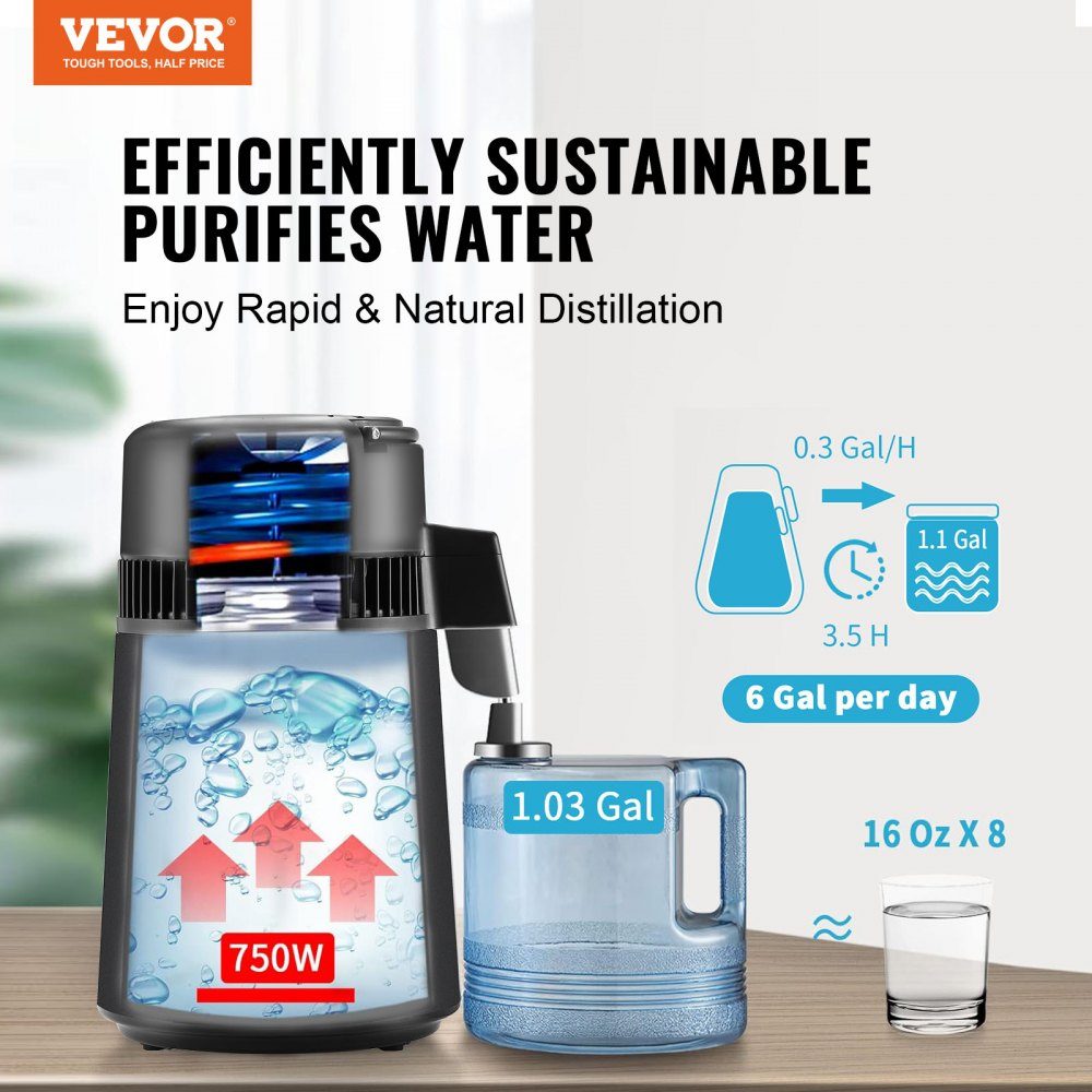 Waterdestilleerder Distilleerder RVS Waterdestilleerder 4L Zwart