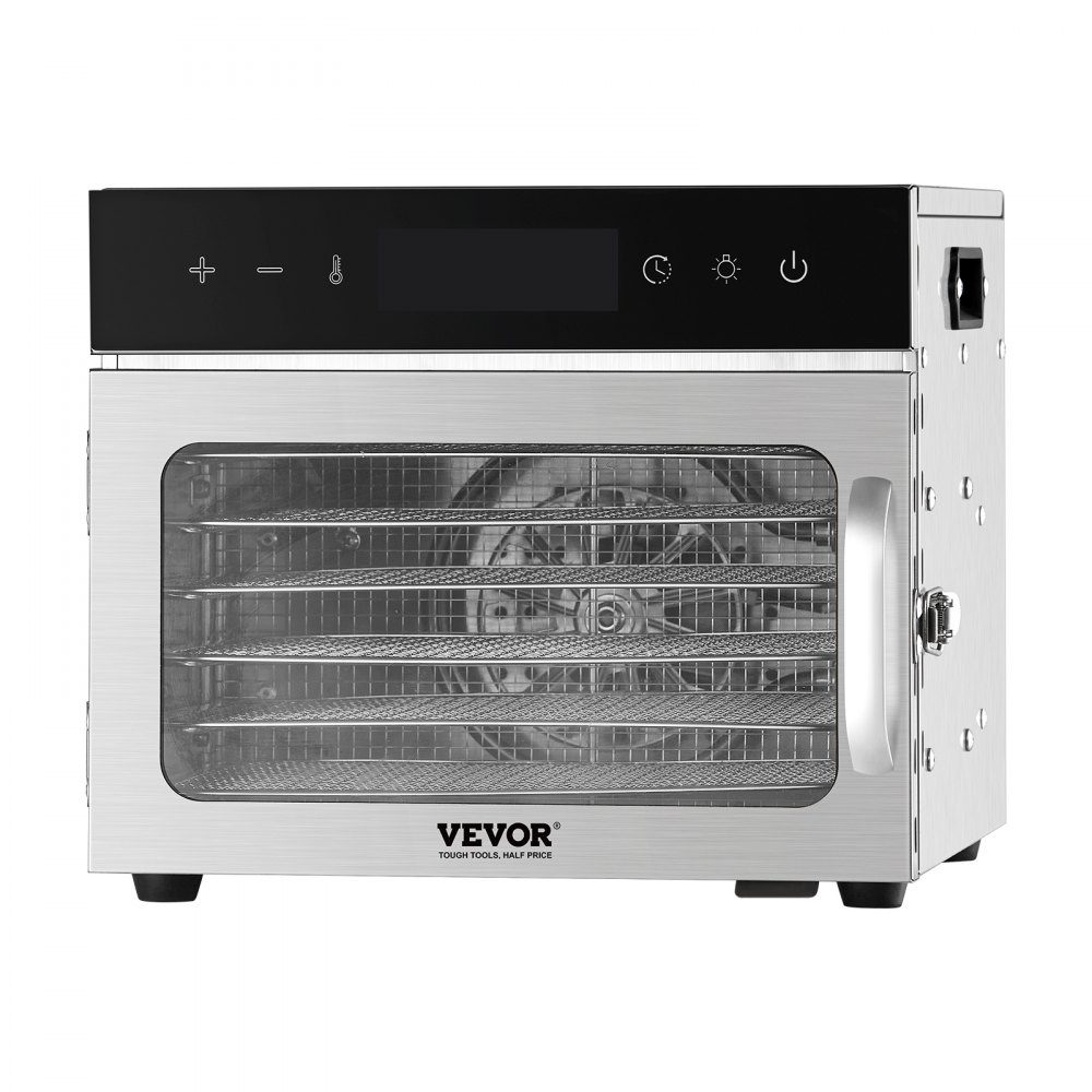 Dehydrator Dehydrator 6 roestvrijstalen kommen, 400 W elektrische voedseldroger met instelbare temperatuur, vriesdroger voor gedroogd vlees, vlees, fruit, groenten, kruiden, hondenkoekjes