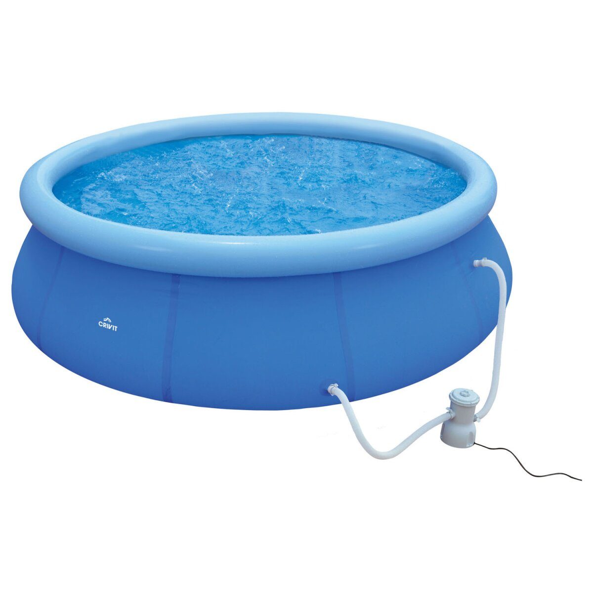 CRIVIT Quick-Up-Pool-Set, Ø 450 x H 122 cm, Komplettset mit Filterpumpe, Leiter, Planen