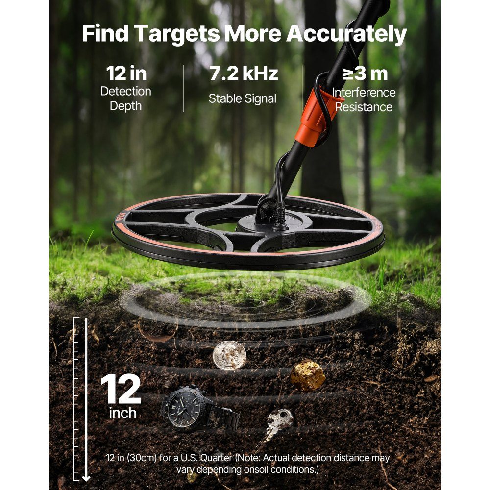 Adult Metal Detector 304.8mm Professional Metal Detector with 7 Modes IP68 Waterproof High Precision Gold Detector with Display Wireless Headphones Adjustable Length for Gold Hunting