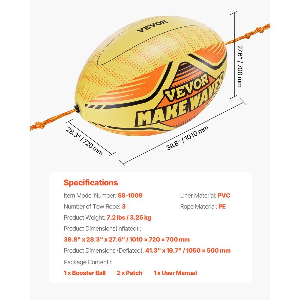 Booster Ball Towable Tube Rope Performance Ball, Thickened PVC Inflatable Balls for Boating and Water Sports - with High Tensile Strength Rope and Speed ​​Safety Valve