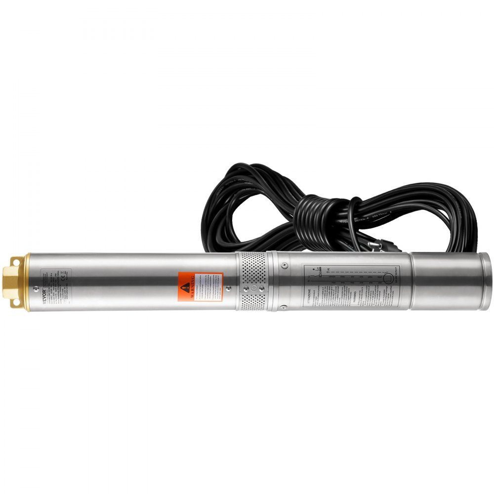 Tiefbrunnen-Tauchpumpe, 370 W, 230 V, 50 Hz, 5,3 m3/h max. Durchfluss, 50 m max. Förderhöhe, mit 9,1 m Stromkabel, Edelstahl-Wasserpumpen für industrielle Bewässerung und Heimgebrauch, Wasserschutzklasse IP68