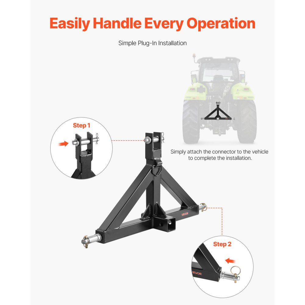 3 Point Tow Hitch with 2" Receiver Three Point Mount 3000lb Capacity Tractor Tow Hitch Adapter Compatible with Kubota, Mahindra, John Deere, Massey Ferguson – Part No. HT-22603