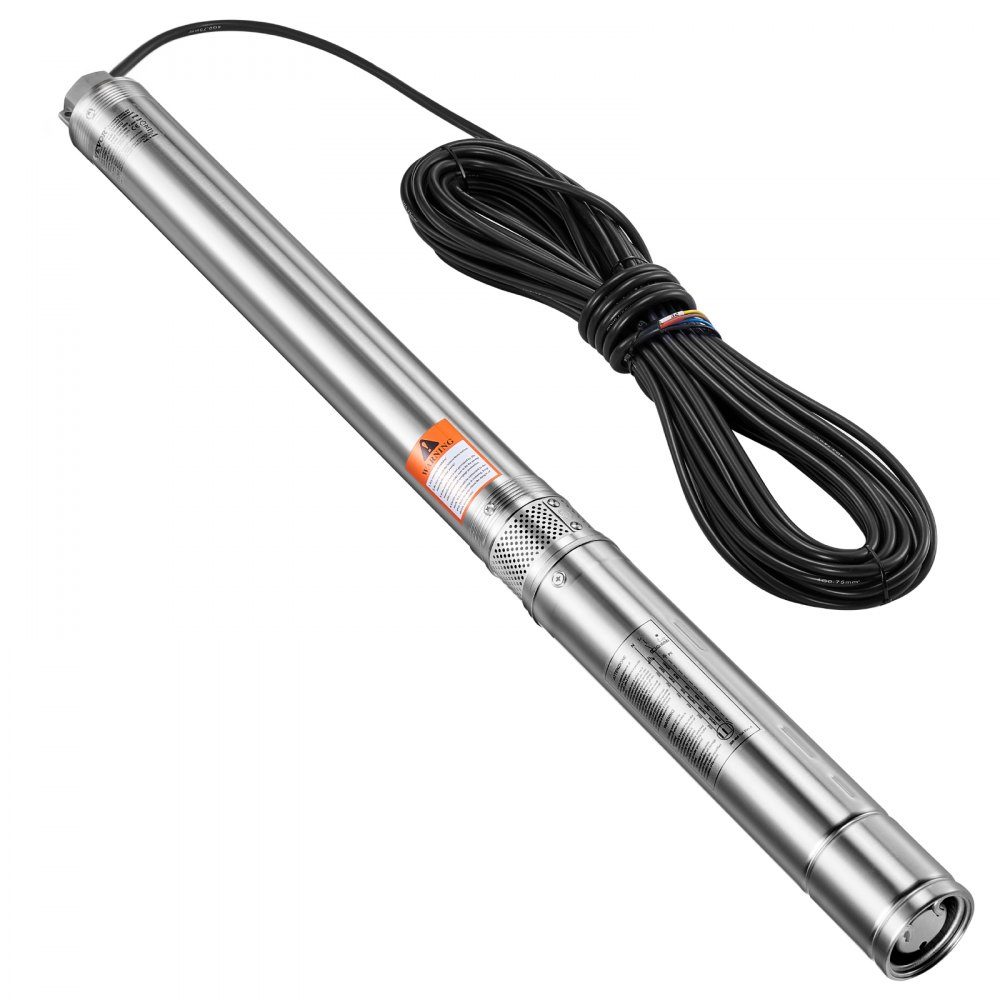 Deep well pump, 910W input power, 100L/min flow, 53m head, with 20m cable, external control box, stainless steel water pump, for industrial irrigation and home use, IP68