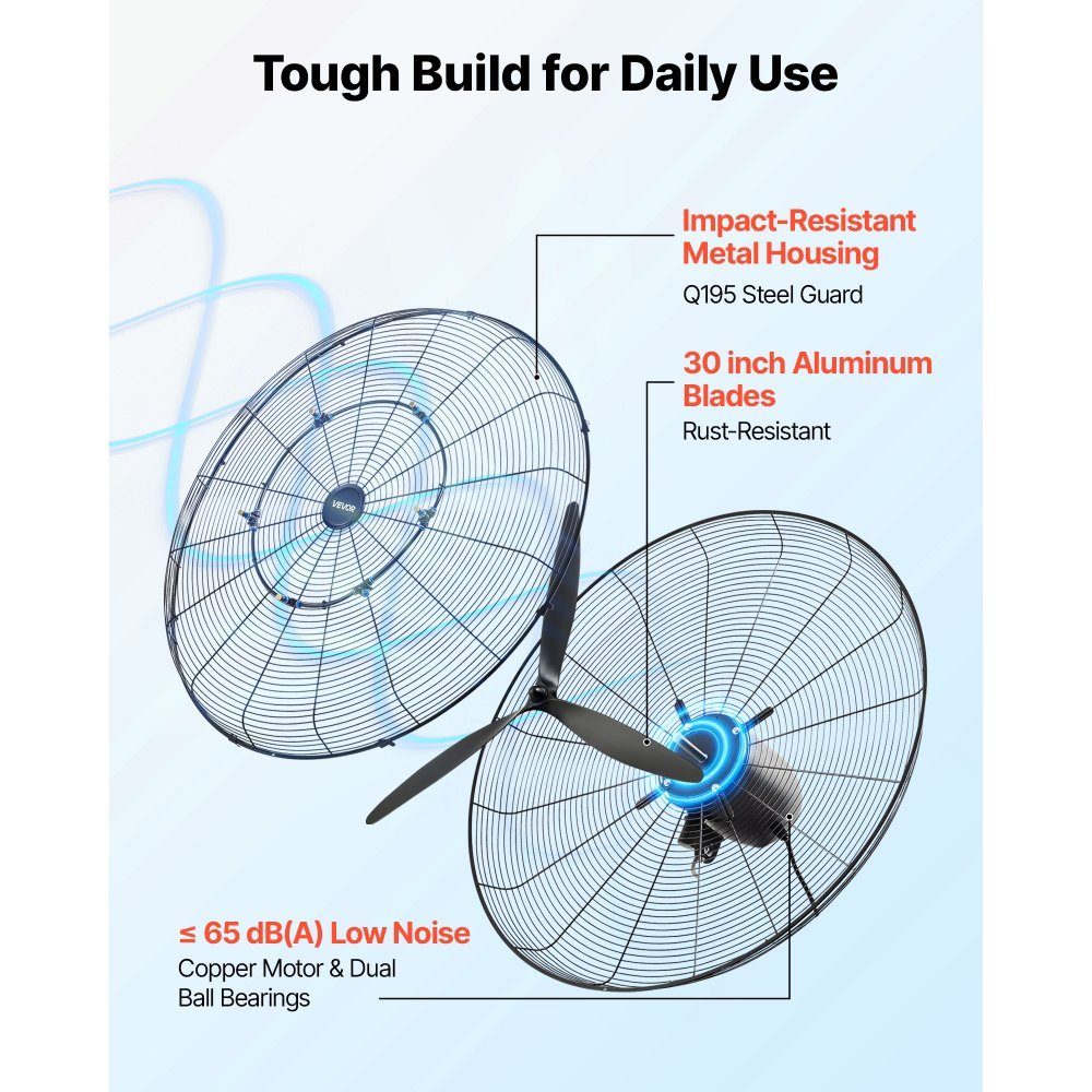 115W Industrial Wall Fan 32" 5.9m/s Oscillating Wall Fan with 3 Levels Adjustable Angle and Mist Commercial Industrial Fan for Workshop Garage Warehouse Gym Black