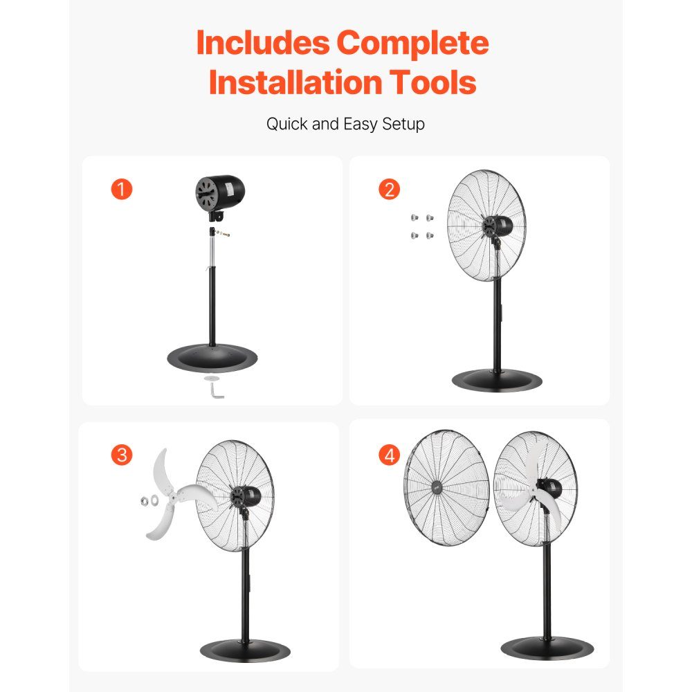 Industrial Pedestal Fan 810mm 85 Degree Oscillation Fan Height Adjustable Fans with 3 Adjustable Speeds Wind Machine for Workshop Warehouse Black