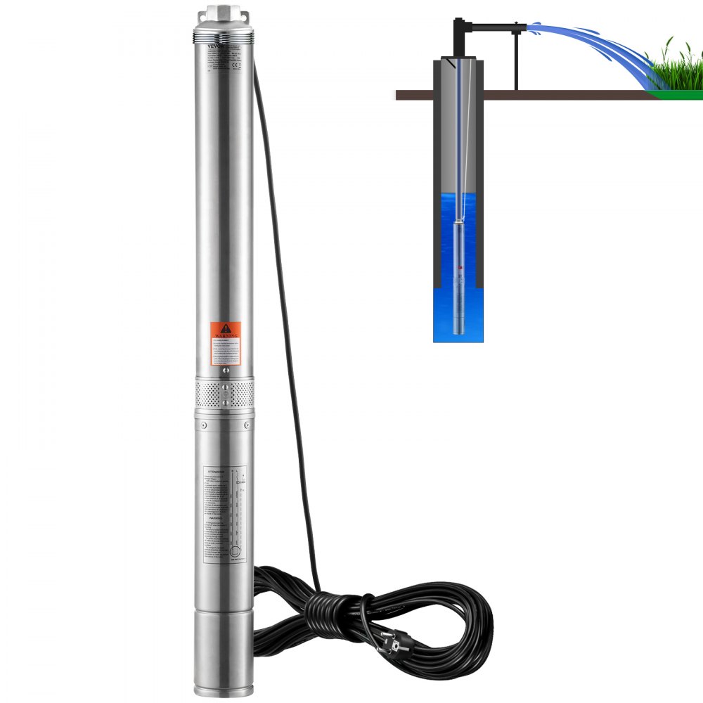 Pompa głębinowa do studni głębinowych, 3 KM/2200 W, 230 V/50 Hz, przepływ 9,8 m3/h, wysokość podnoszenia 144 m, z kablem zasilającym o długości 9,1 m, Pompy wodne ze stali nierdzewnej do zastosowań przemysłowych, nawadniania i użytku domowego, klasa wodoo Pompa głębinowa do studni głębinowych, 3 KM/2200 W, 230 V/50 Hz, przepływ 9,8 m3/h, wysokość podnoszenia 144 m, z kablem zasilającym o długości 9,1 m, Pompy wodne ze stali nierdzewnej do zastosowań przemysłowych, nawadniania i użytku domowego, klasa wodoo