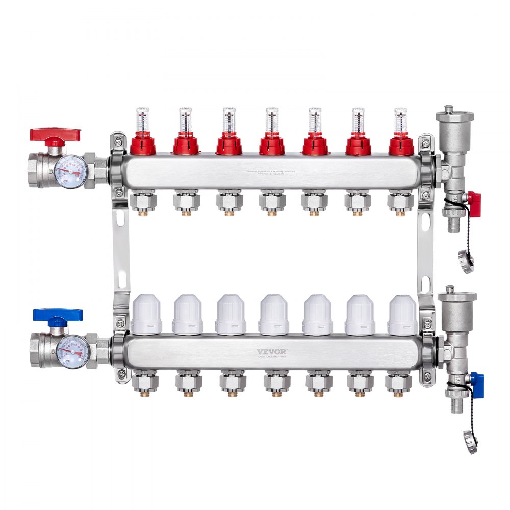 Warmteverdelingsverdeelstuk met 7 aftakkingen, 1/2" PEX-buisverdeelstuk, roestvrijstalen PEX-verdeelstuk voor hydronische vloerverwarming, PEX-verdeelstukset voor warmtedistributie met 1/2" adapters inbegrepen Warmteverdelingsverdeelstuk met 7 aftakkingen, 1/2" PEX-buisverdeelstuk, roestvrijstalen PEX-verdeelstuk voor hydronische vloerverwarming, PEX-verdeelstukset voor warmtedistributie met 1/2" adapters inbegrepen