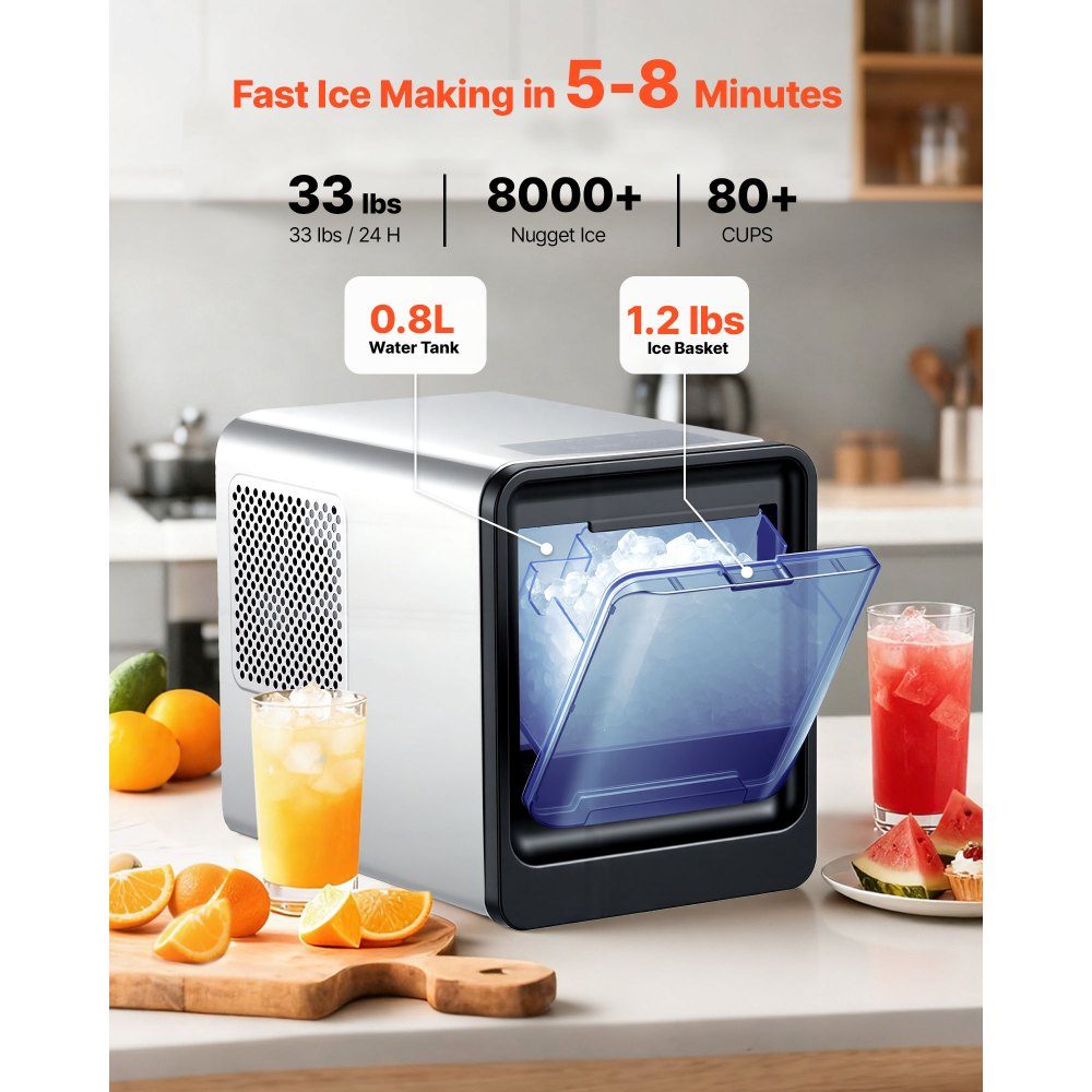 Machine à glaçons de table, 15 kg par jour, machine à glaçons portable autonettoyante avec cuillère et bac à glaçons, machine à glaçons pour mâcher de la glace pour les fêtes dans la cuisine à la maison, au bureau, au bar