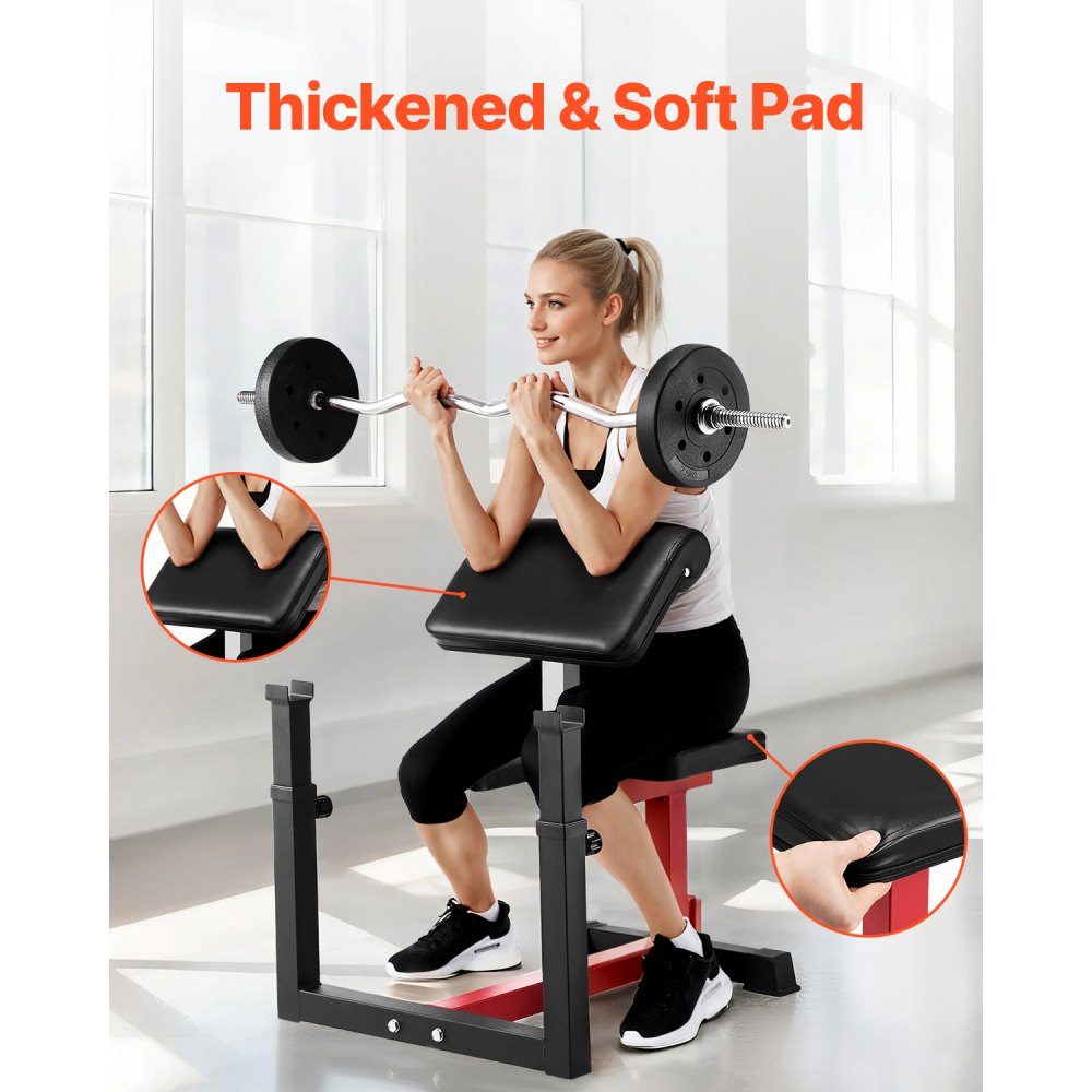 Preacher Curl Bench Halterbank met beenverlenging, krachttrainingsbanken (max. belasting 200 kg), fitnessbank voor thuis, fitnessapparatuur, geïsoleerd halterstation met zittende arm, trainingsbank