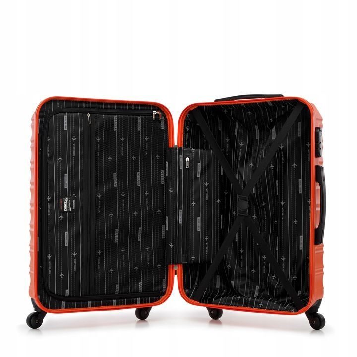 Großer Premium-Koffer Reisekoffer ABS-Kunststoff 96l mit orangefarbenen Rippen