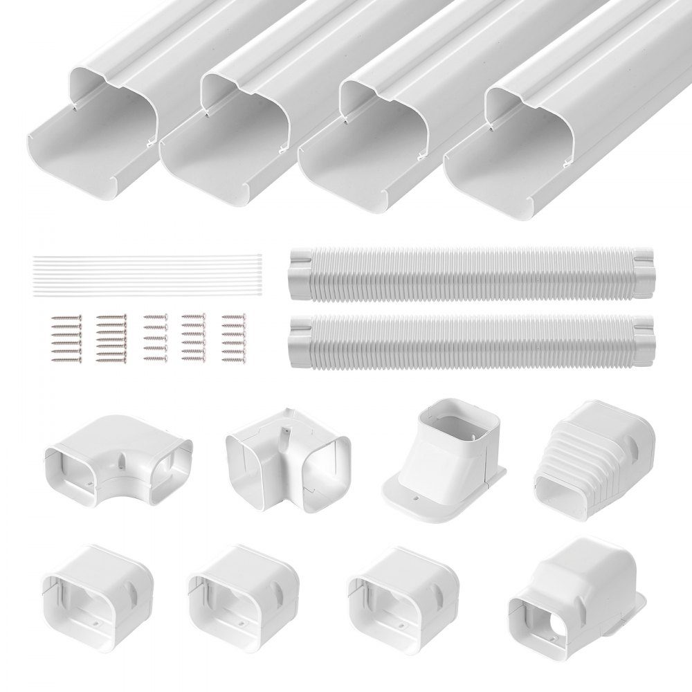 Mini Split Line Set Cover 76.2mm W 5350mm L Decorative PVC Pipe Cover for Air Conditioner with 4 Straight Ducts and Complete Components Paintable for Heat Pump White