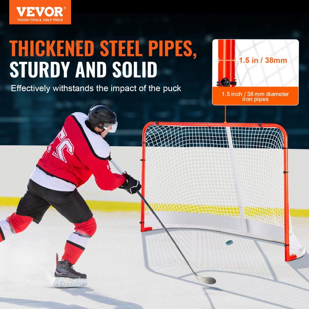 Hockey Goal Street Hockey Net, Street Hockey Goal Hockey Net, 183 x 64 x 122 cm, Hockey Training Goal Set, Official Professional Indoor/Outdoor Steel Tubing Hockey Goal with Net, White/Red, Training