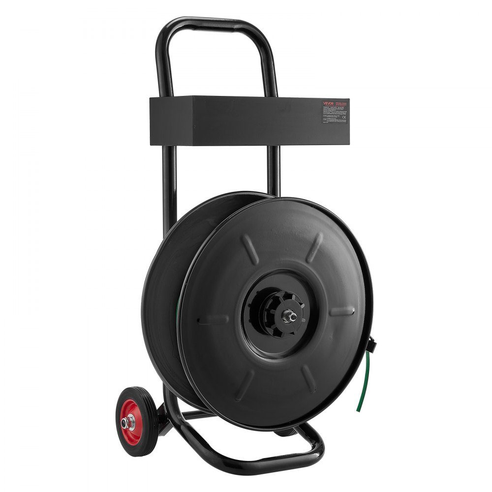 Dispenser, suitable for PET/PP/polyester strapping rolls with 203 mm core size, strapping dispenser with improved braking system, integrated spacious storage space for tools