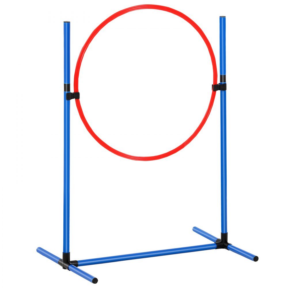 Équipement d'entraînement d'agilité pour chien, ensemble de 7 pièces avec haies hautes réglables, 6 poteaux de slalom, 2 tunnels, anneau de saut, boîte de frein, 3 frisbees, sifflet, bol pliable, ensemble de parcours d'obstacles pour chiot avec 3 sacs