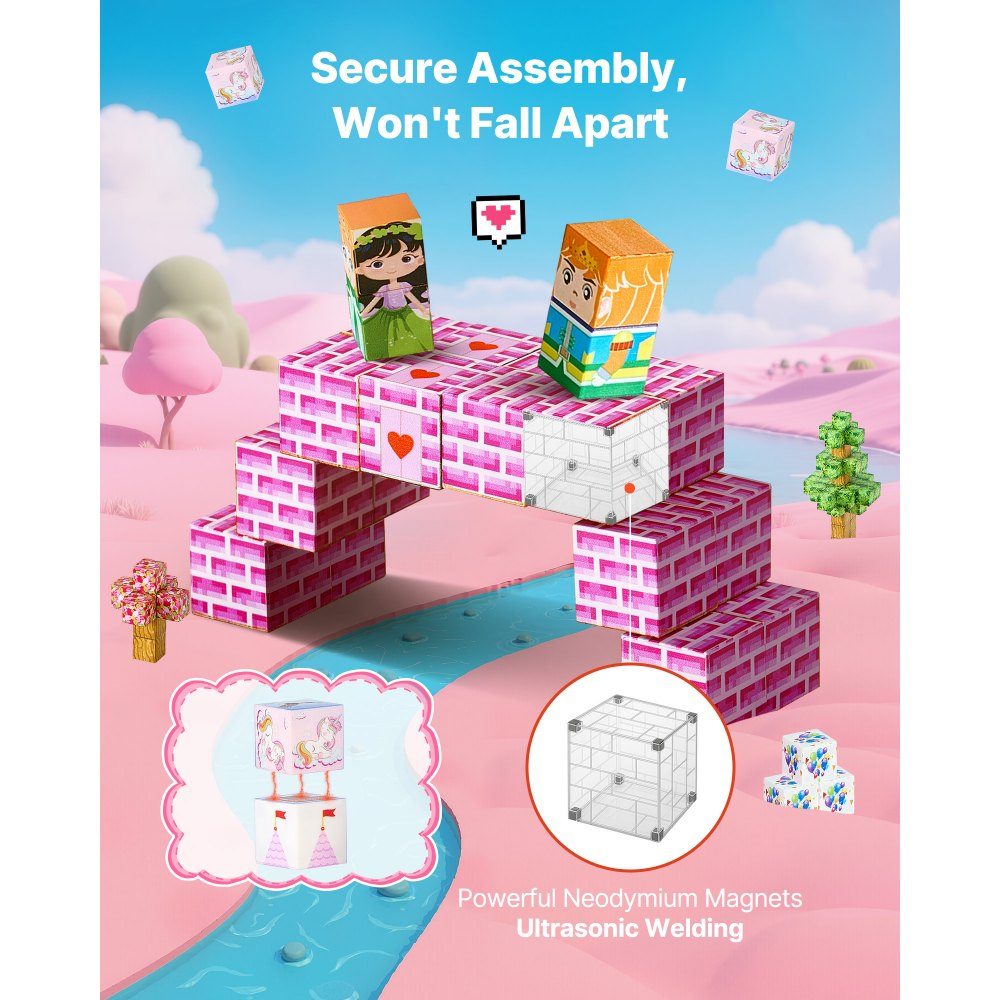 Blocs de construction magnétiques, ensemble de château de princesse de 100 pièces, blocs magnétiques, jouets STEM Montessori pour cadeau de Noël et d'anniversaire, jouet de construction à empiler, à partir de 3 ans