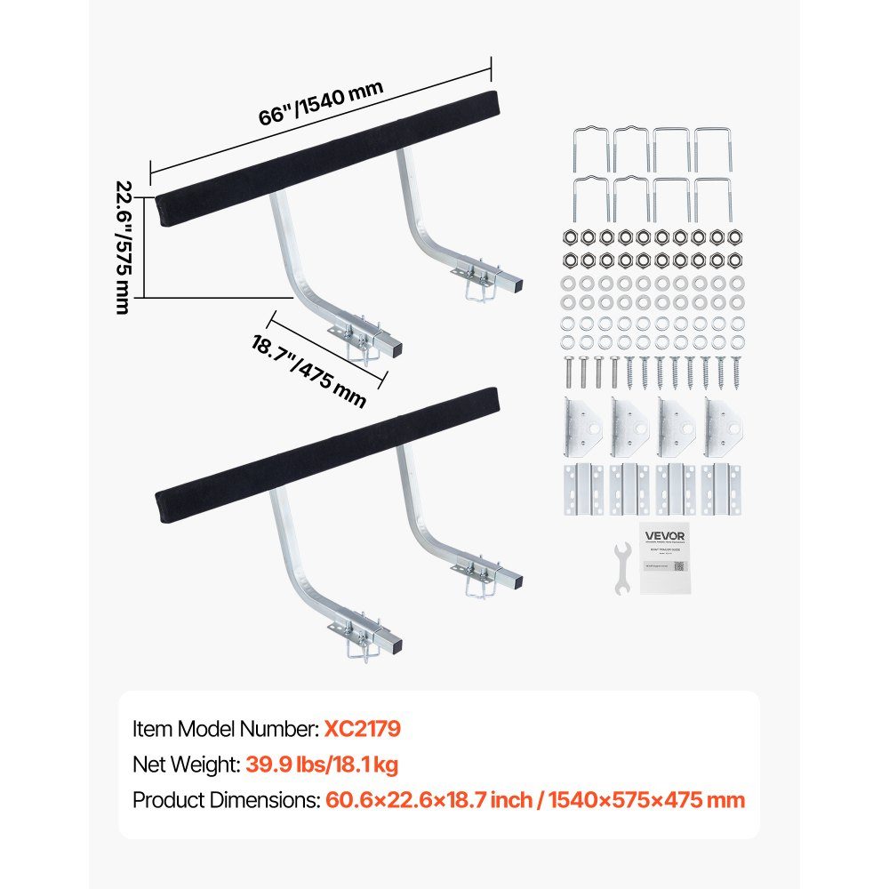 Boat trailer guide 425 mm / 475 mm (installation height), 0-18 cm adjustable, made of reinforced steel with thick support plates, for pontoon trailers with supports (L-beam/box/C-profile)