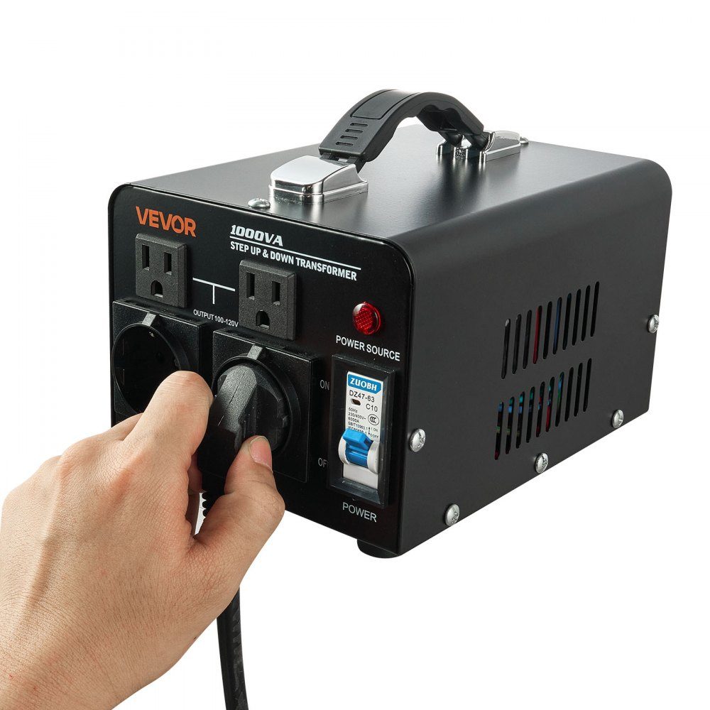 Voltage Converter Transformer, 1000VA Step Up/Down Power Transformer, 110V to 220V and 220V to 110V Conversion, with US and EU Sockets, Power Cord, Circuit Breaker
