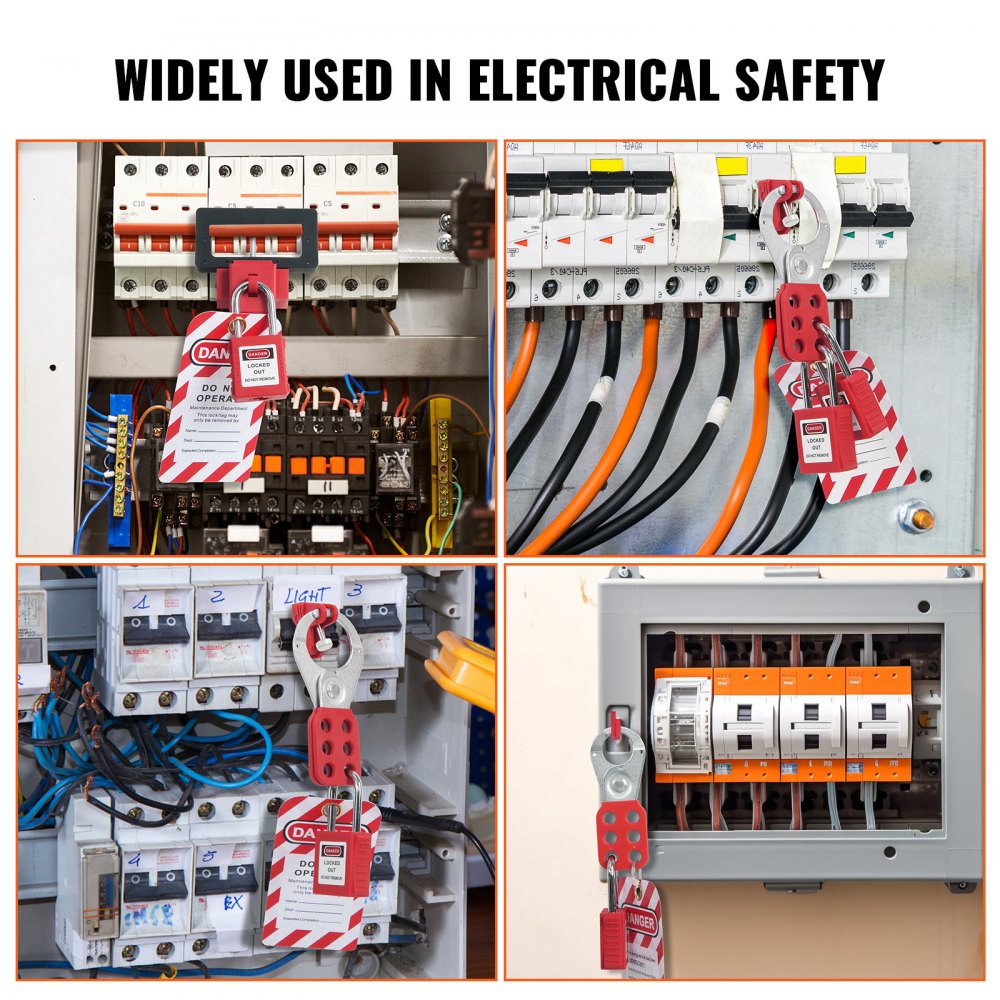Elektrische vergrendeling Tagout-set, 47-delige Loto-beveiligingsset met hangsloten, grendels, tags, nylon riemen, stekkervergrendelingen, stroomonderbrekervergrendelingen en draagtas
