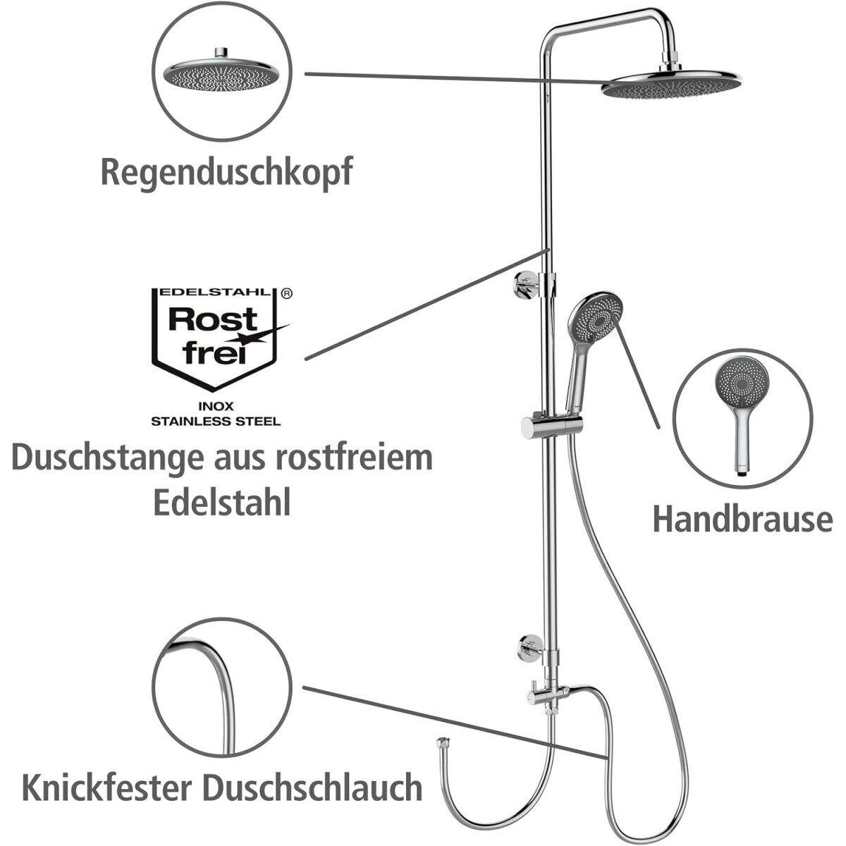 System prysznicowy oszczędzający wodę WENKO, 22,5 x 75-120 cm, chrom