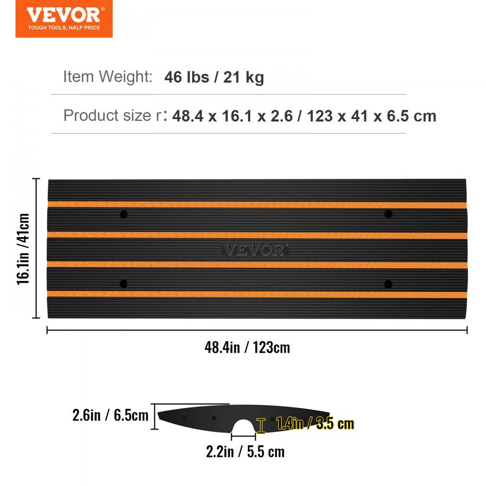 Threshold ramp Solid rubber door sill ramp max. load capacity 15 tons Curb ramp with 5.5 x 3.5 cm channel Wheelchair ramp 122 x 40.5 x 6.5 cm Access ramp Ideal for uneven curbs