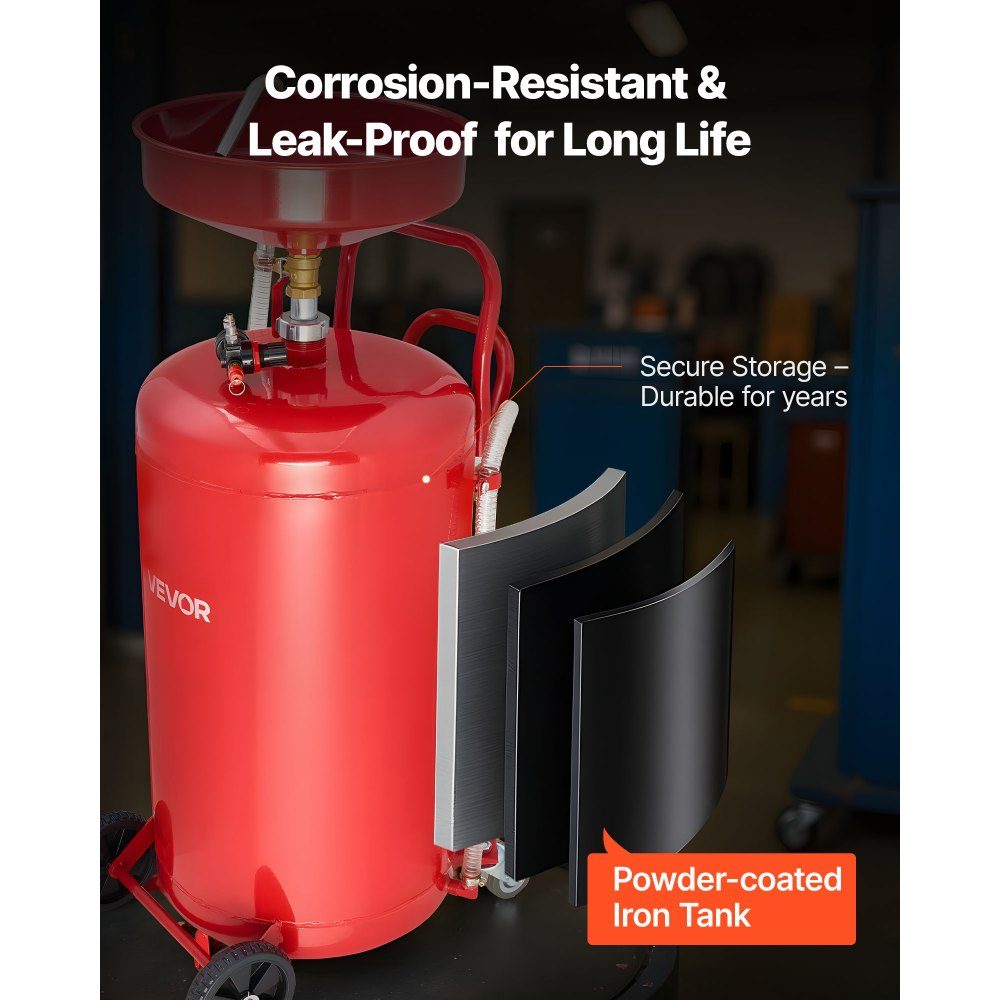 Oil Catch Cart 9 5L, Oil Catch Container with Adjustable Funnel Height, Oil Catch Cart with Wheels, Liquid Fuel Transfer Drain, Oil Catch Cart for Auto Workshop, Red