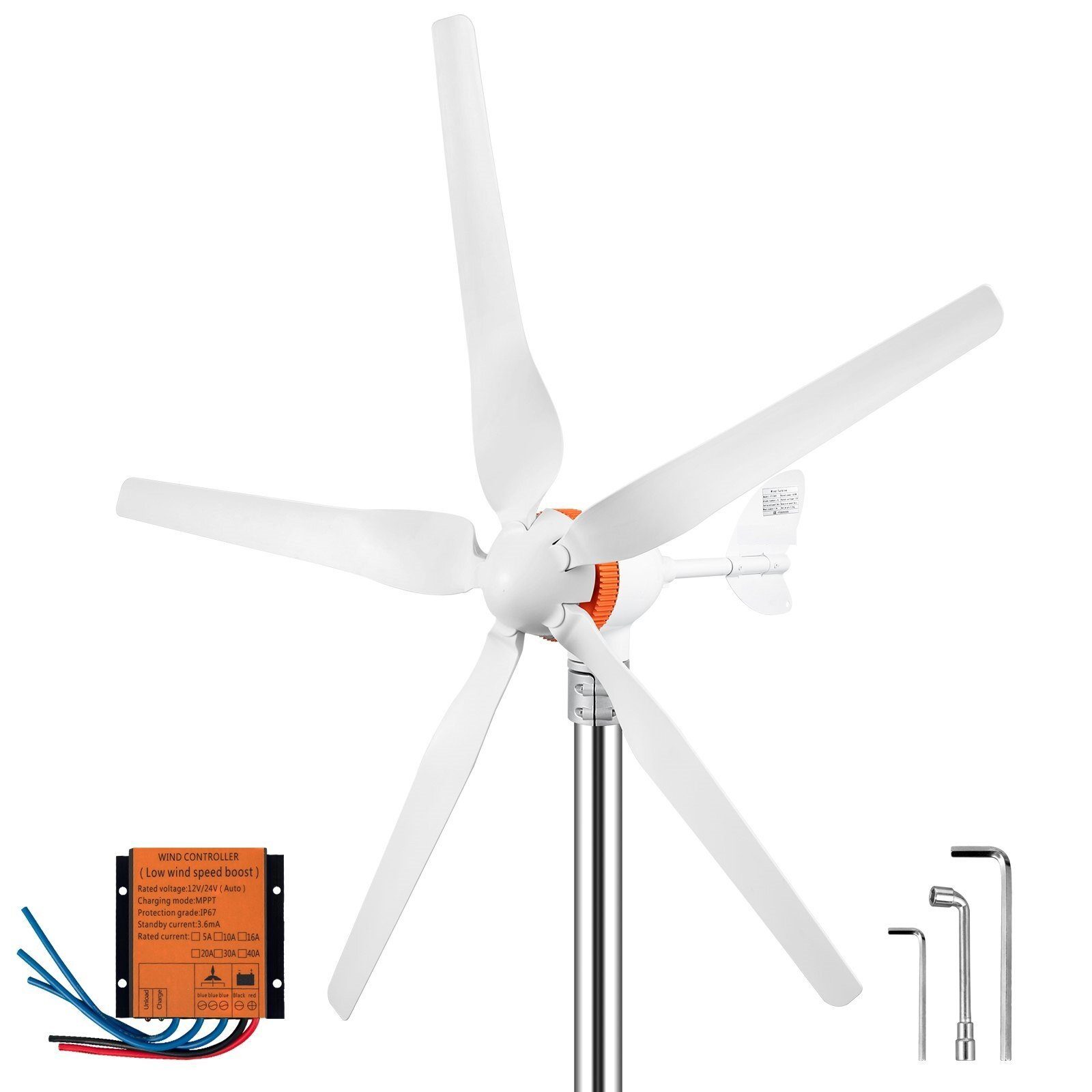 Windturbine Windturbine max.500W Windgenerator 12V Windturbine 5 Nylonfaserblätter Komplettset 2,0-50 m/s Windturbinengenerator -40 bis 80°C