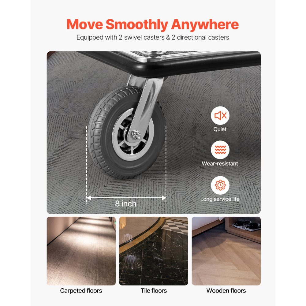 Hotel Luggage Cart, 1,000 Pound Capacity, Hotel Cart, Bellboy Cart, Luggage Cart, Valet Cart with Gray Carpet Floor and 8" Rubber Wheels, Ideal for Hotels, Condos, Resorts, Silver