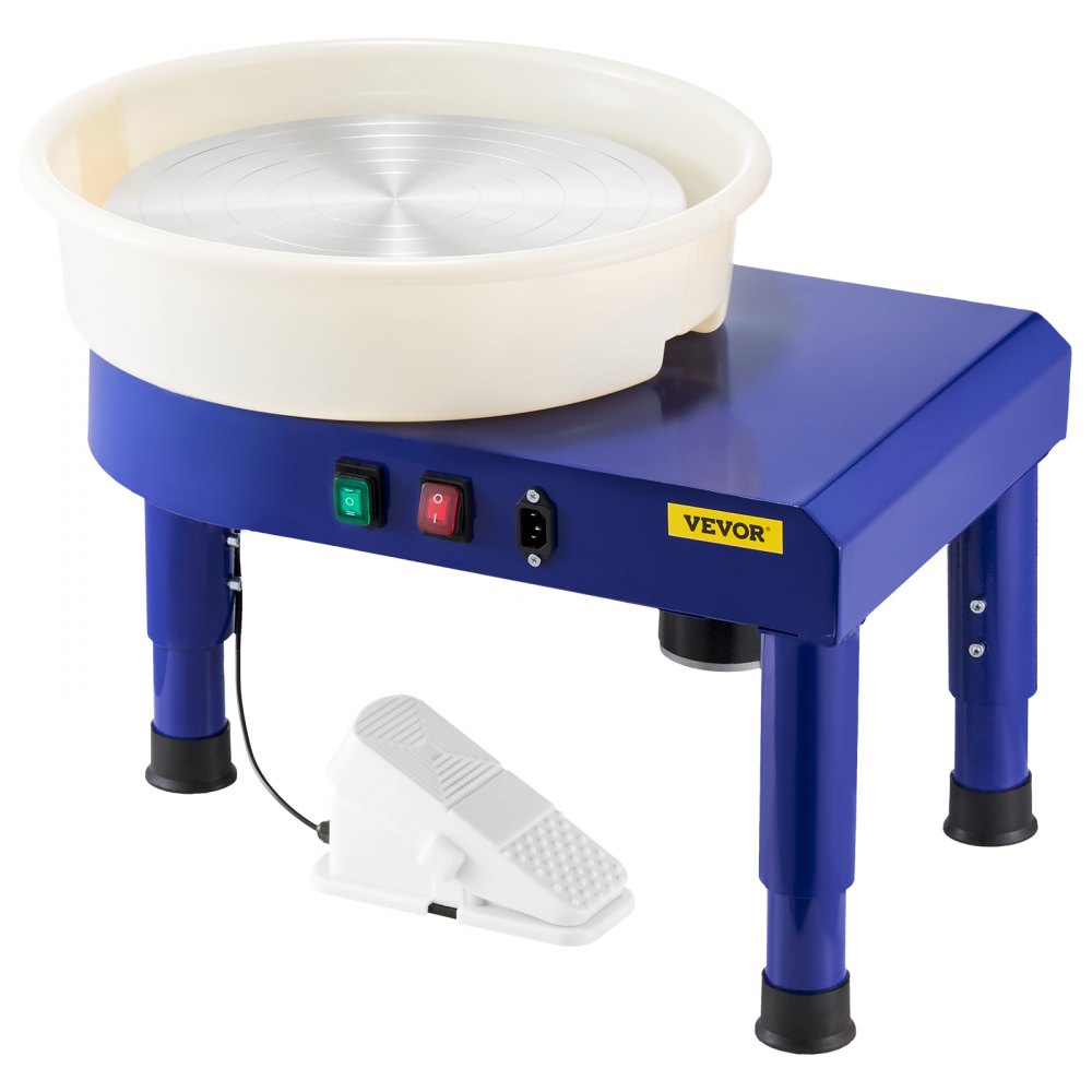 Machine de formage de roues en céramique avec pédale, pieds de levage réglables et bassin amovible (35 cm), vitesse de 60 à 300 tr/min, ensemble complet d'accessoires pour travaux manuels, bricolage, bleu