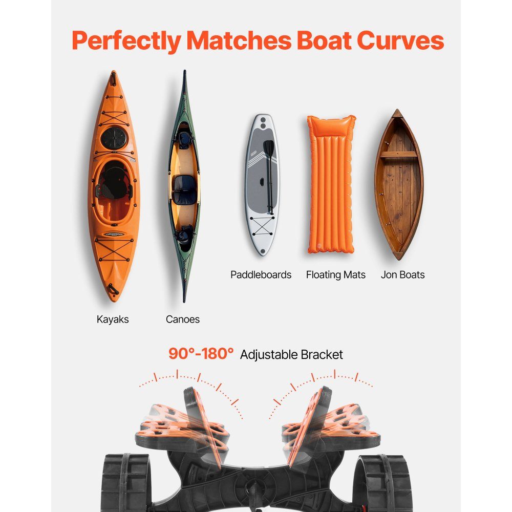 Kayak Trolley, 136kg, Foldable Canoe Trolley with 10" Solid Rubber Tires & 1 Ratchet Strap, Boat Trolley for Transporting Kayaks, Canoes, Paddleboards, Jon Boats, Water Sports Equipment, 615x325x320mm