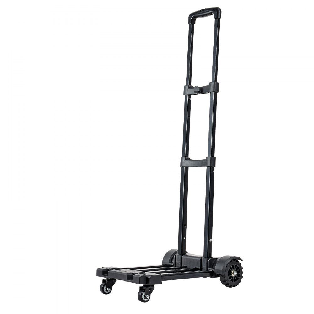 Diable pliable, capacité de charge de 131,5 kg, camion de transport à 4 roues, 2 cordes élastiques et base extensible, chariot de transport pour aéroport, bagages, déménagements de bureau, noir, 530x320x970mm