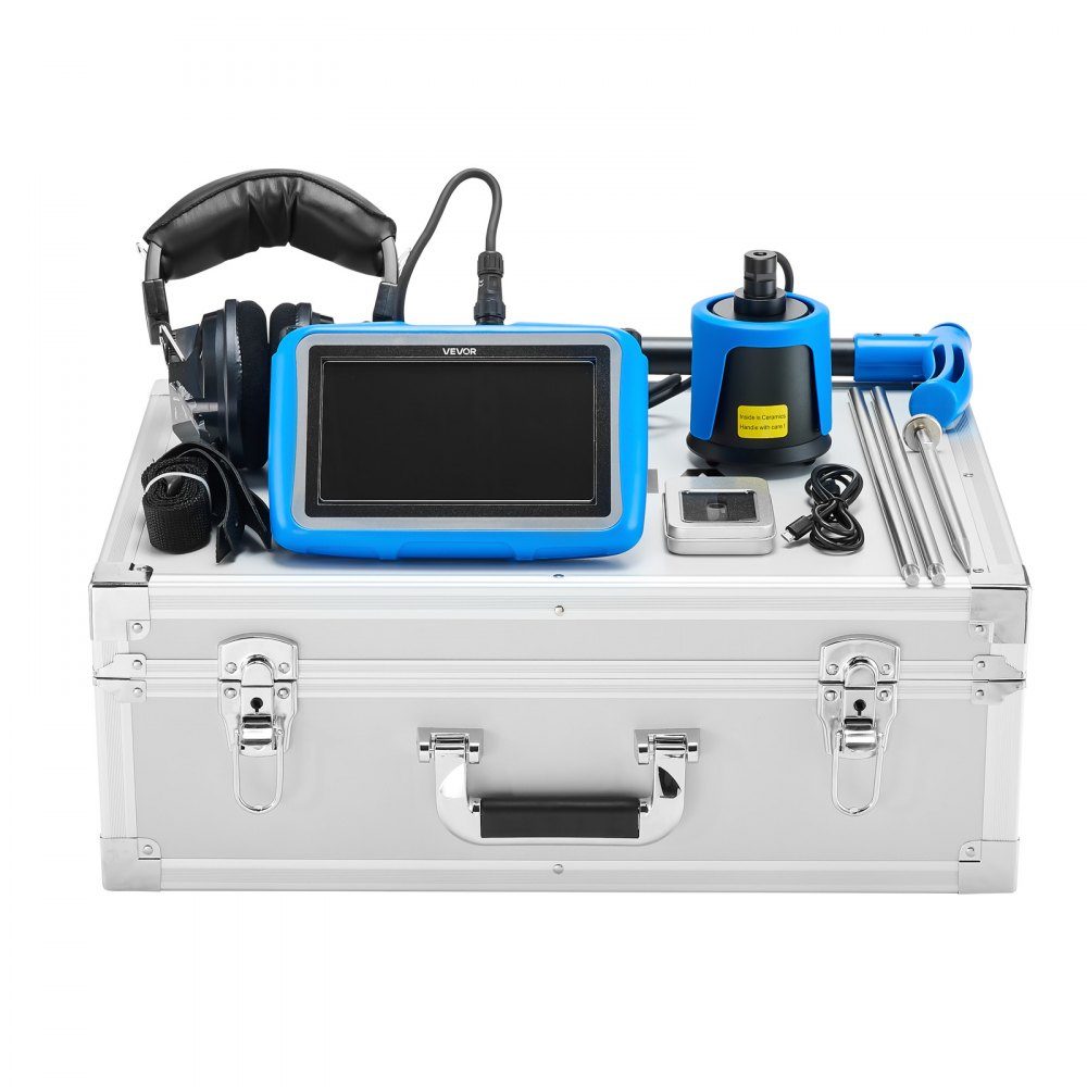 Détecteur de fuite d'eau pour canalisations 1 Hz - 10 000 Hz Détecteur de fuite d'eau à écran tactile 7" pour canalisations souterraines de 5 m avec capteur moyen, 3 baguettes d'écoute, écouteurs et sac