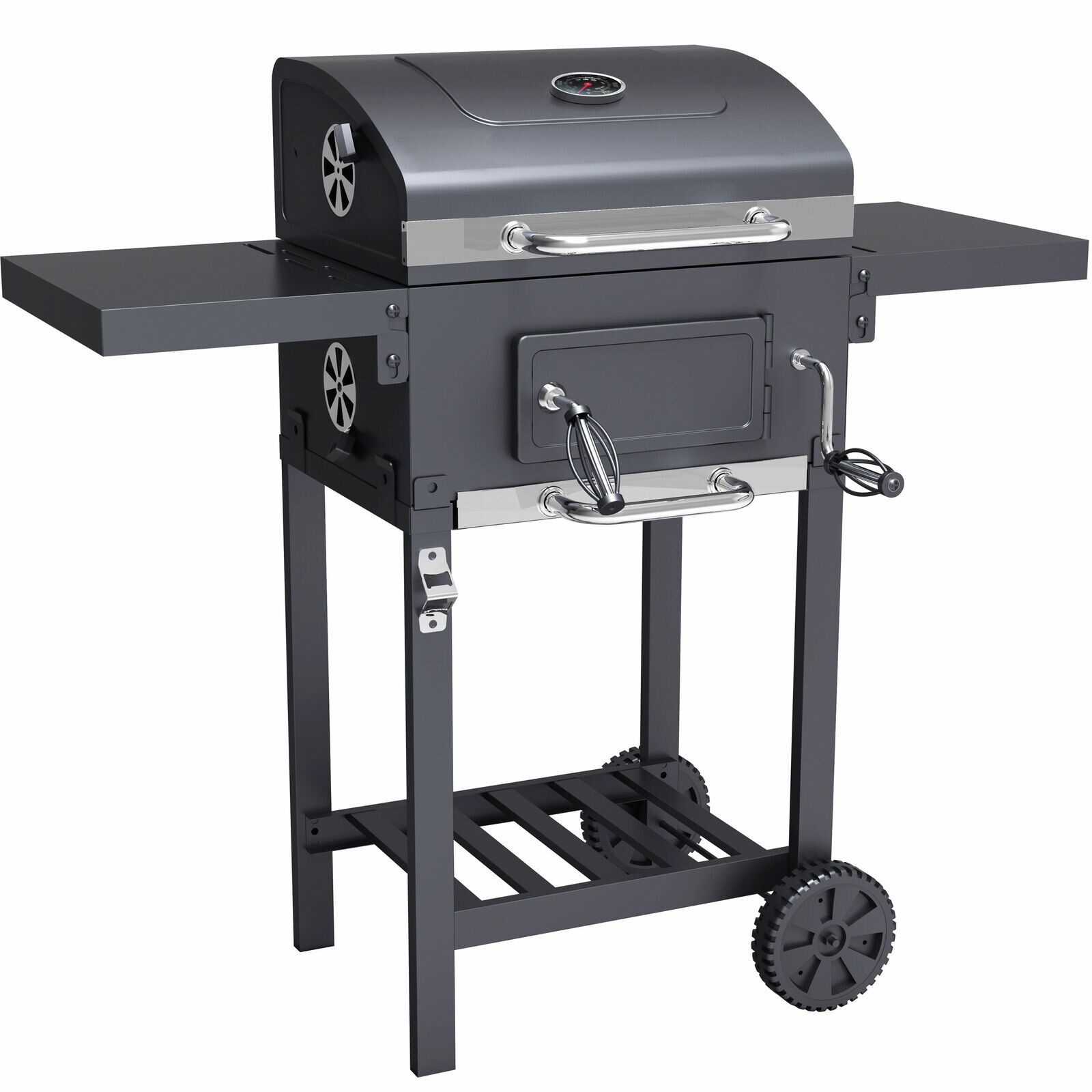 BBQ-Holzkohlegrill-Smoker-Set mit Deckel, höhenverstellbar, 2 Seitenablagen
