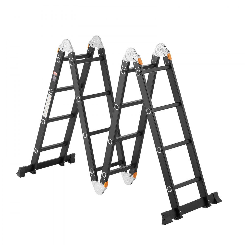 Mehrzweckleiter, 7-in-1-Multifunktionsleiter, A-Rahmen mit 4 Stufen und Gerüstbrett, Teleskopleiter, Leitergerüst 4650 mm, Strapazierfähig, 150 kg Tragkraft, Verwendung im Freien