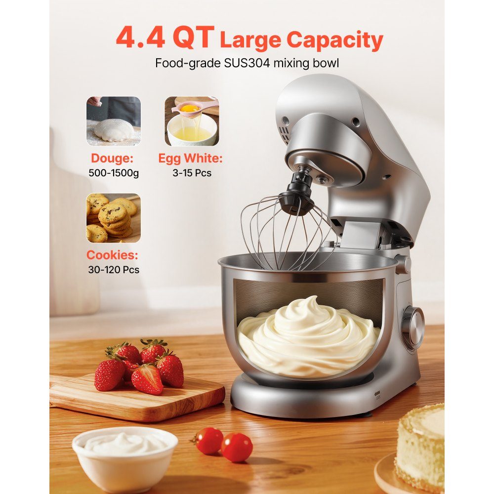 Machine à pétrir Robot culinaire pour la cuisson, machine à pâte 1500 W avec bol en acier inoxydable (4,2 L) et crochet pétrisseur, batteur et fouet, batteur sur socle à inclinaison réglable à 10 vitesses – Réf. HT-23974