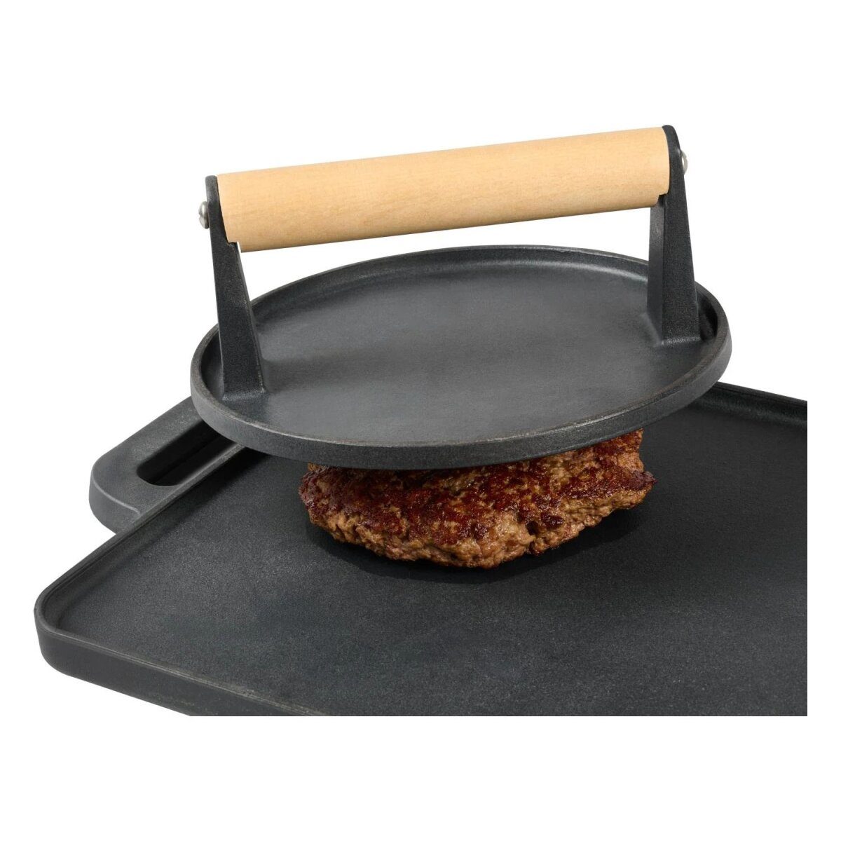 GRILLMEISTER grillpan + serveerplaat / gladde burgerpers / gegroefde burgerpers