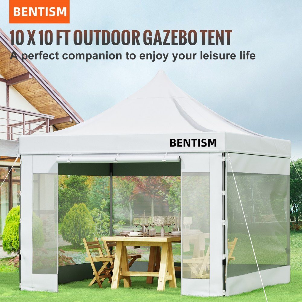 Gazebo Pliant 3x3m Gazebo Pliant 240g Polyester Enduit de PVC Pop Up Gazebo 1,95-2,13 m Tente de fête réglable Chapiteau Tente de Plage Blanche pour Mariages ou Autres activités Commerciales
