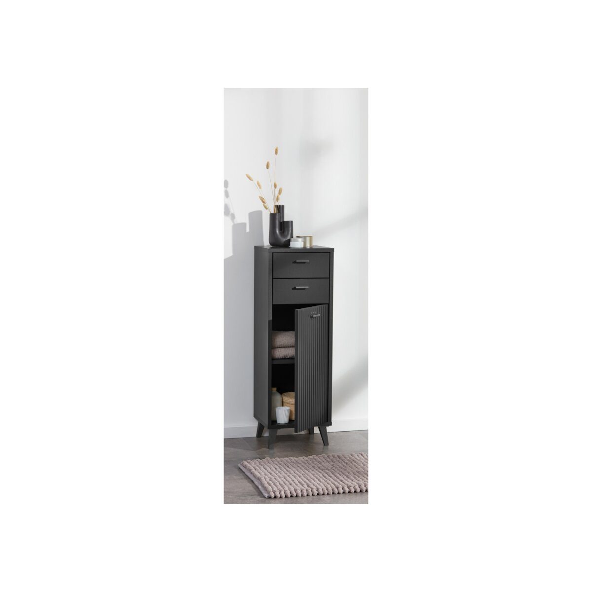 LIVARNO home Bad-Seitenschrank, mit Wellenoptik, schwarz