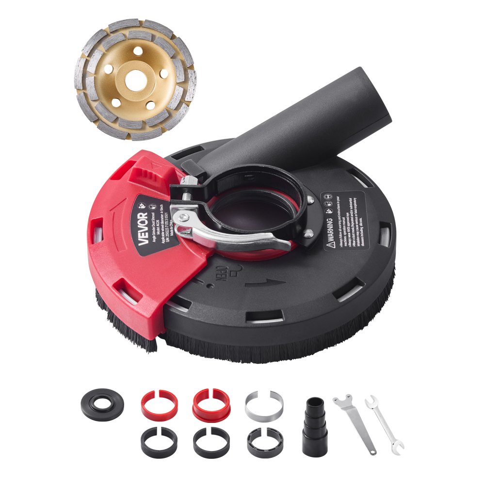 Embout d'aspiration, capot d'aspiration, meuleuse d'angle, universel 100-125 mm, protection contre la poussière avec 6 disques de serrage et meule diamantée 125 mm, pour meuler les surfaces en métal, en pierre et en bois Embout d'aspiration, capot d'aspiration, meuleuse d'angle, universel 100-125 mm, protection contre la poussière avec 6 disques de serrage et meule diamantée 125 mm, pour meuler les surfaces en métal, en pierre et en bois