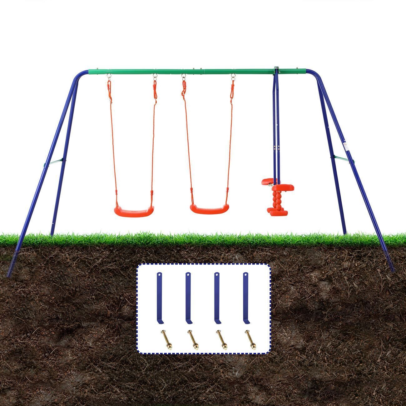 Kinderschaukel, Gartenschaukel, Schaukelgestell, Schaukelgestell, 4-Sitzer-Set