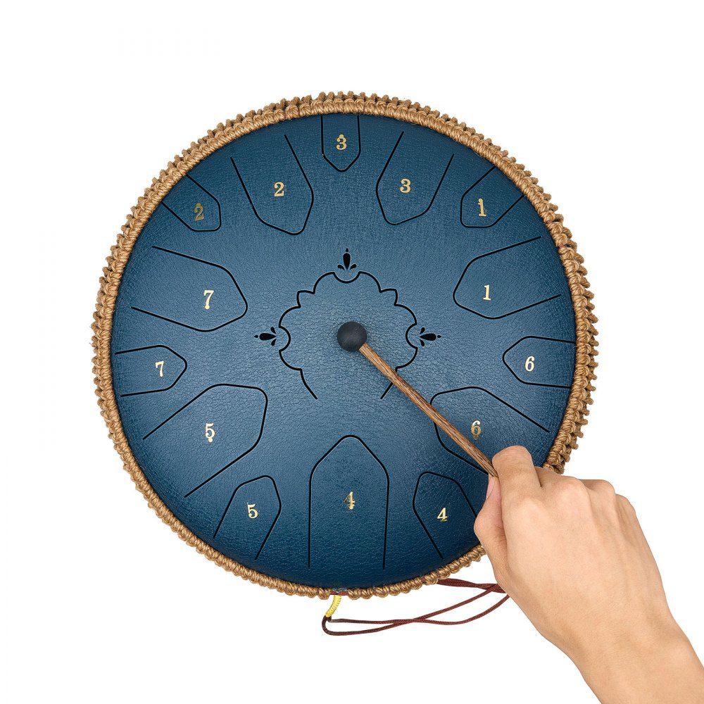 Tongdrum, 13" 15 noten regentrommel, C Major muziekdrums met muziekboek en hamers, stalen tongtrommel voor meditatie, yoga, muzikale training voor beginners, marineblauw