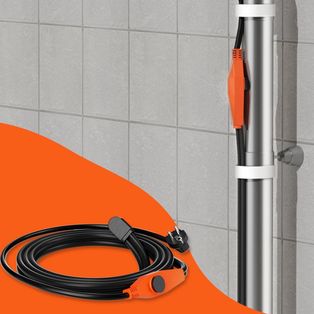 Frost Protection Heating Cable 4m 23W/m Pipe Heating Cable with Built-in Thermostat Pipe Heating Cable to Protect PVC Hoses, Metal & Plastic Pipes from Freezing