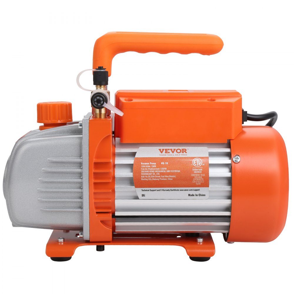Vacuum Pump 150W Vacuum Pump 1 Stage Air Conditioning Pump 100L/min Flow 1440RPM Speed ​​0.64/1.27cm SAE Inlet Vacuum Equipment 5Pa Pure Copper Motor HVAC/Auto Refrigerant Charging