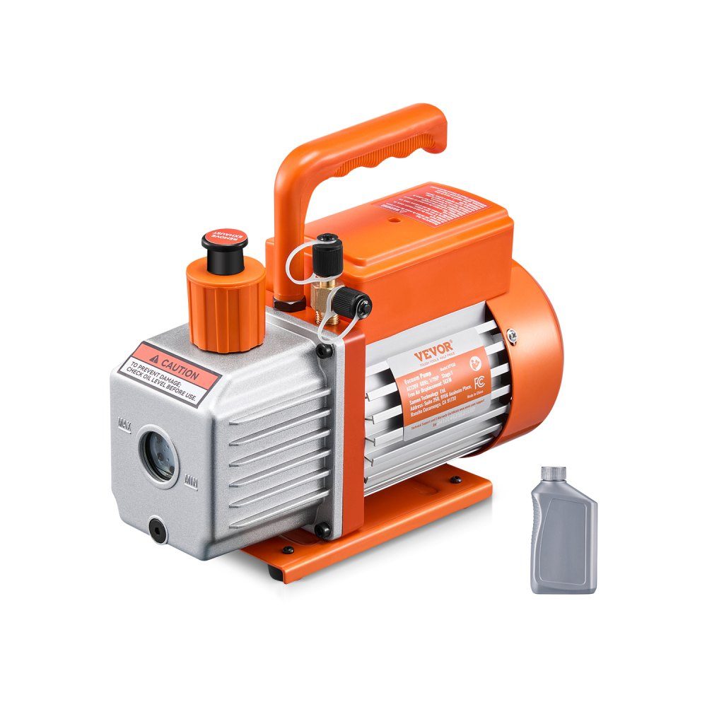 Vacuum Pump, 5 CFM HVAC Single Stage Rotary Vane Vacuum Pump for R134a, R22, R410a Systems, Auto AC Vacuum Pump Kit with Oil Bottle for Auto Air Conditioning Maintenance and Resin Degassing
