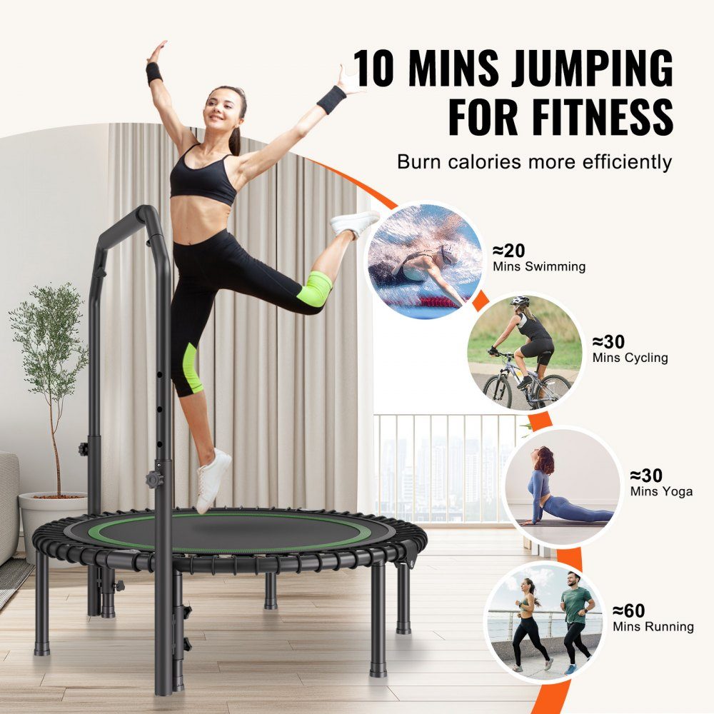 Mini trampoline pliable fitness rebondeur 1027 mm, trampoline d'entraînement résilient 150 kg, trampoline de sport rebondeur mini trampoline trampoline de jardin avec poignée en mousse réglable en hauteur sur 4 niveaux