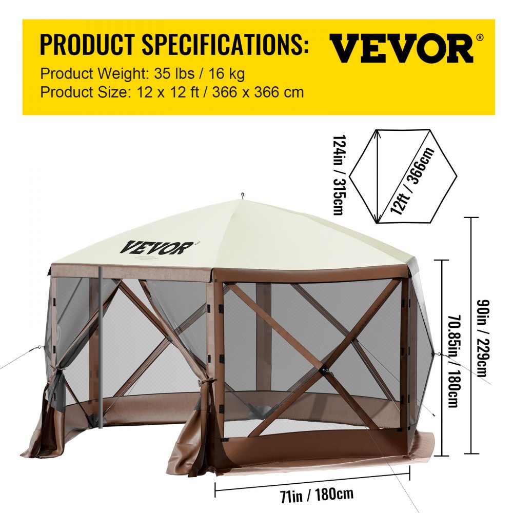 Gazebo Tent 12x12ft 6 Sided Pop Up Camping Canopy Tent with Mesh Windows, Portable Carry Bag, Pegs, Large Shade Tents for Outdoor Camping, Lawn and Backyard Gazebo Tent 12x12ft 6 Sided Pop Up Camping Canopy Tent with Mesh Windows, Portable Carry Bag, Pegs, Large Shade Tents for Outdoor Camping, Lawn and Backyard