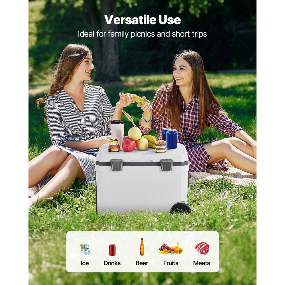 Draagbare koelbox (45 Qt / 64 blikjes) met ijsopslag en stevige handgrepen en bekerhouder, geïsoleerde draagbare koelbox gemaakt van stevig materiaal, geschikt voor familiepicknicks en lange reizen