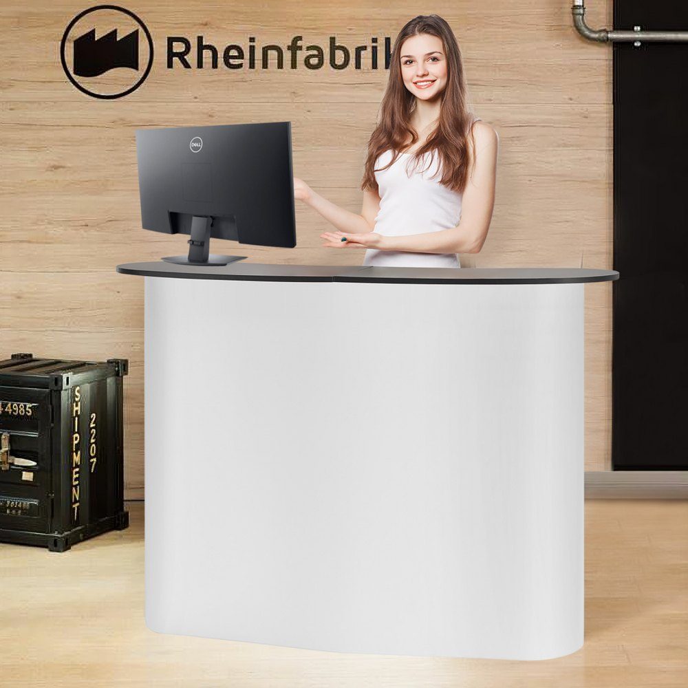Tragbare Messetheke, Messetheke, 130 x 46,5 x 95 cm, Messestand, Ausstellungsthekenständer, faltbarer Promotion-Einzelhandels-Stehtisch, Pop-up-Podium mit Ablagefach, Tragetasche